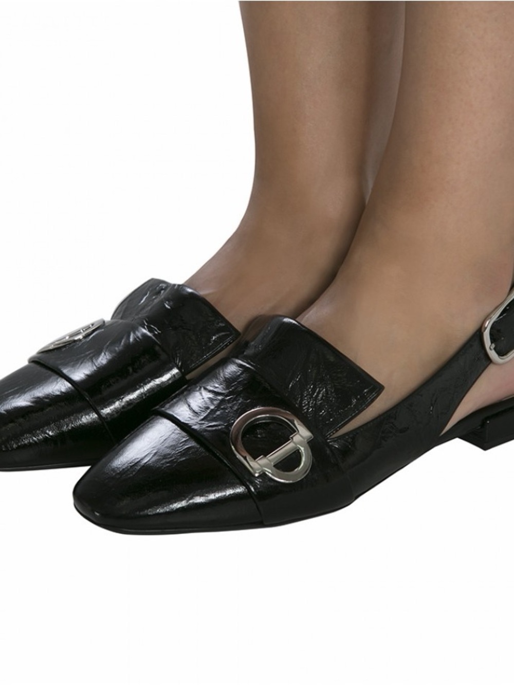 CHRISTIAN DIOR Black Patent Slingback Loafer with Silver Buckle, Size 38 - Picture 7 of 7